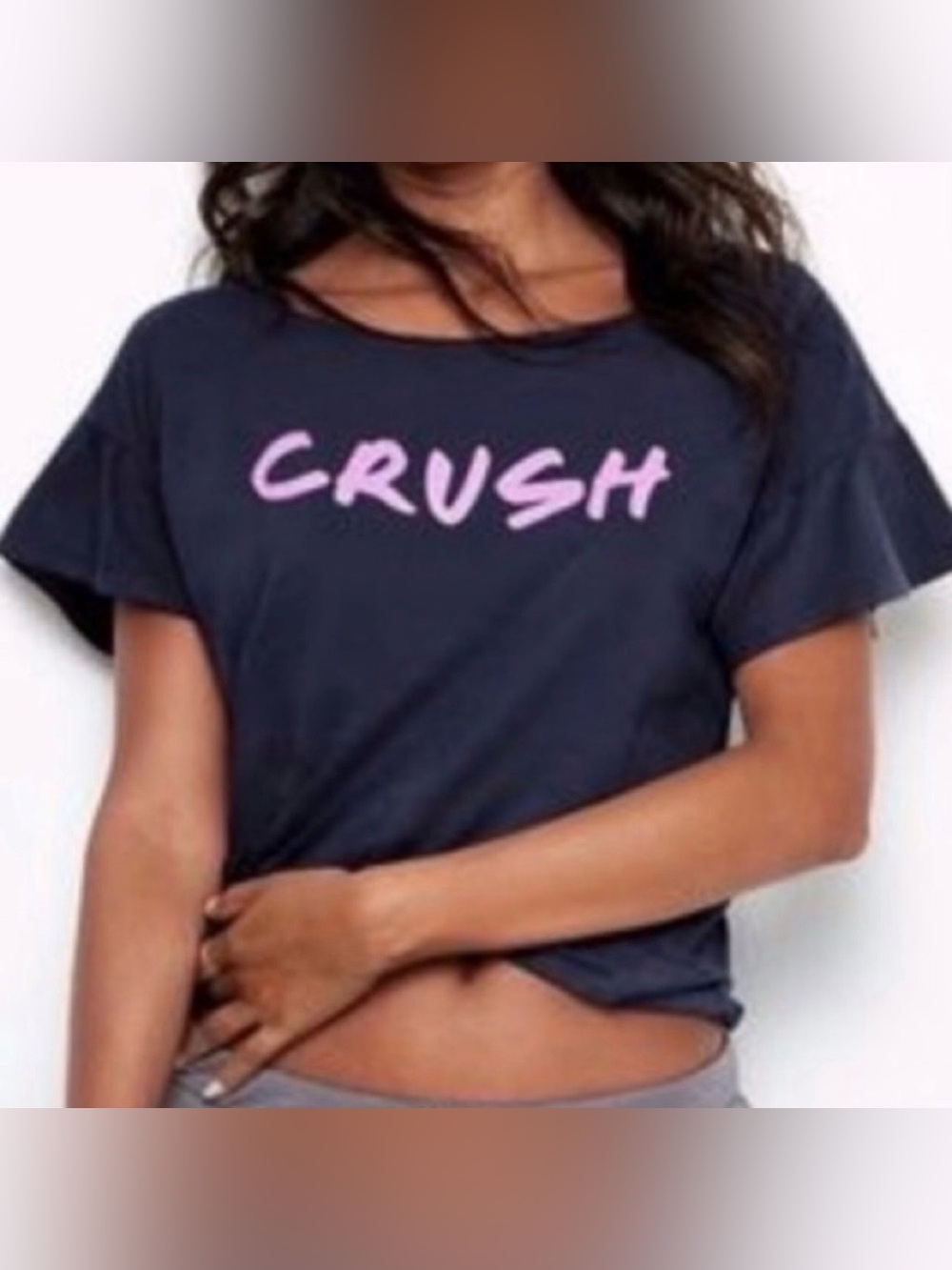 NWT Victoria's Secret Navy Tee with glitter 'CRUSH' Graphic